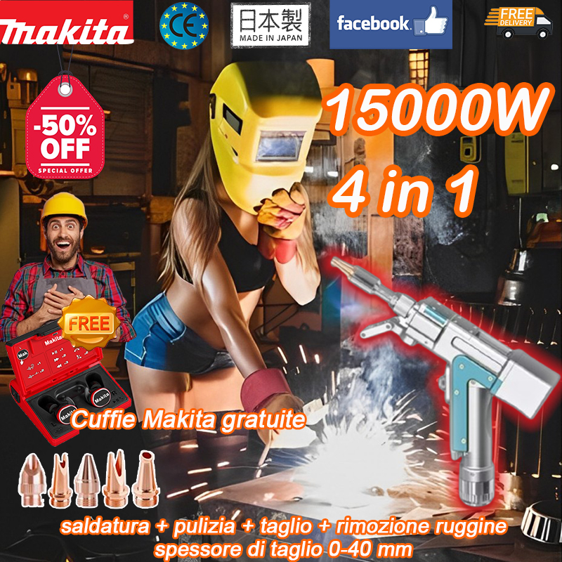 ▴Il 90% delle persone sceglie questo pacchetto[Auricolare Bluetooth Makita gratuito]15000W【4 in 1】: saldatura + pulizia + taglio + rimozione della ruggine (velocità 30 m/min, spessore 0-40 mm)